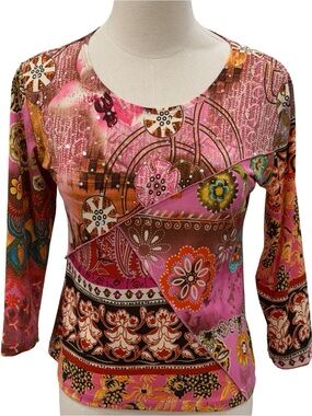 Y2k Jessica Max Bohemian Patchwork Print Top